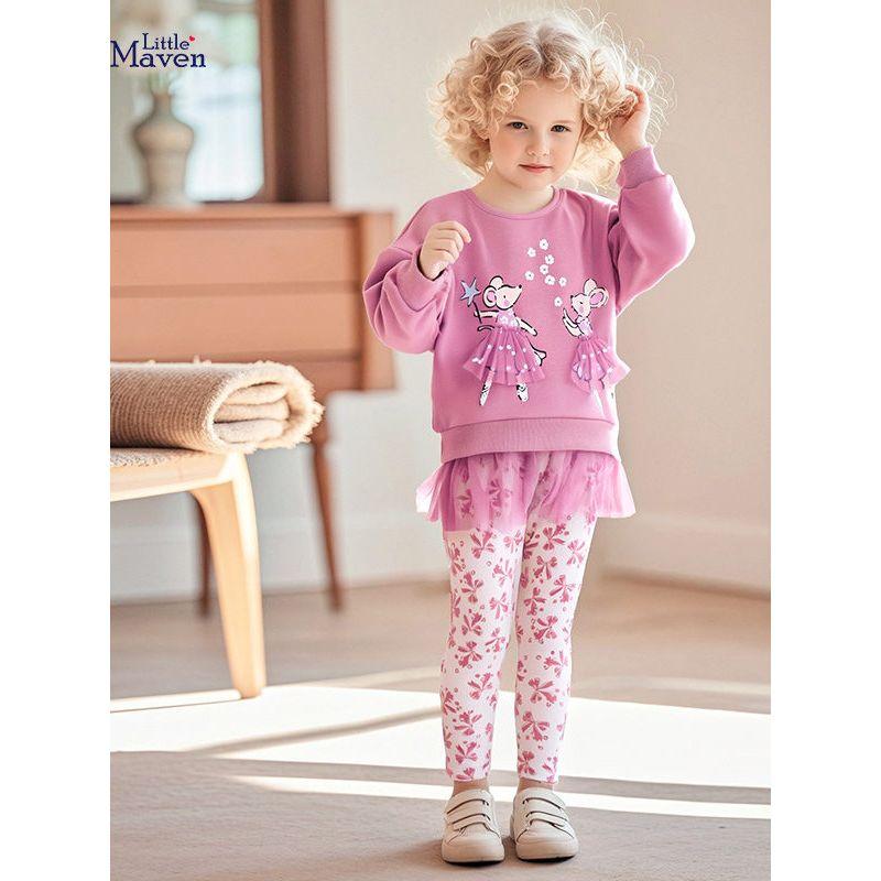 Детская одежда Little Maven в европейском и американском стиле, Новые осенние костюмы для девочек, Детские костюмы с мультяшным принтом на флисовой подкладке