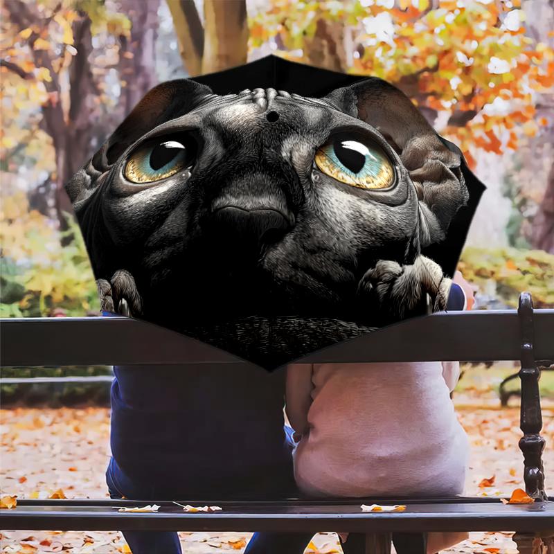 Узор с черной бесшерстной кошкой, автоматический складной зонт, портативная и складная конструкция, 8 спиц, рождественский или день рождения подарок.