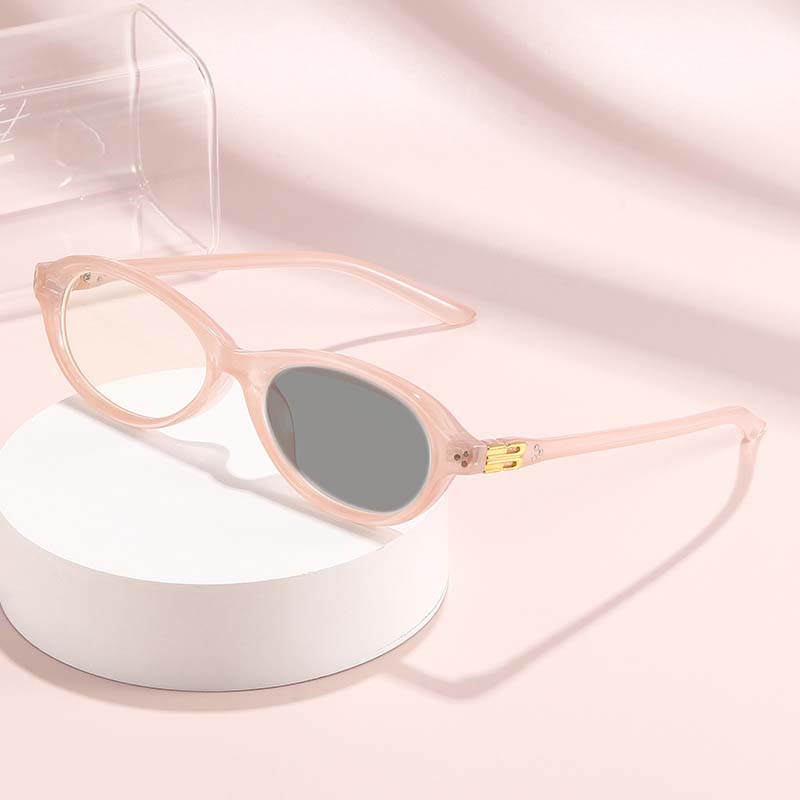 Fashion Trend Oval Photochromic Myopia Glasses Women'S Ultra Light High-Definition Anti Blue Light Glasses Diopter To -4.0