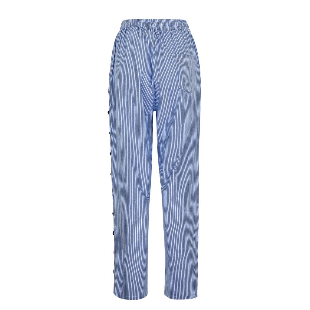 Женские повседневные модные брюки в полоску с принтом сбоку, мешковатые брюки с эластичной резинкой на талии, прямые удобные брюки с карманом