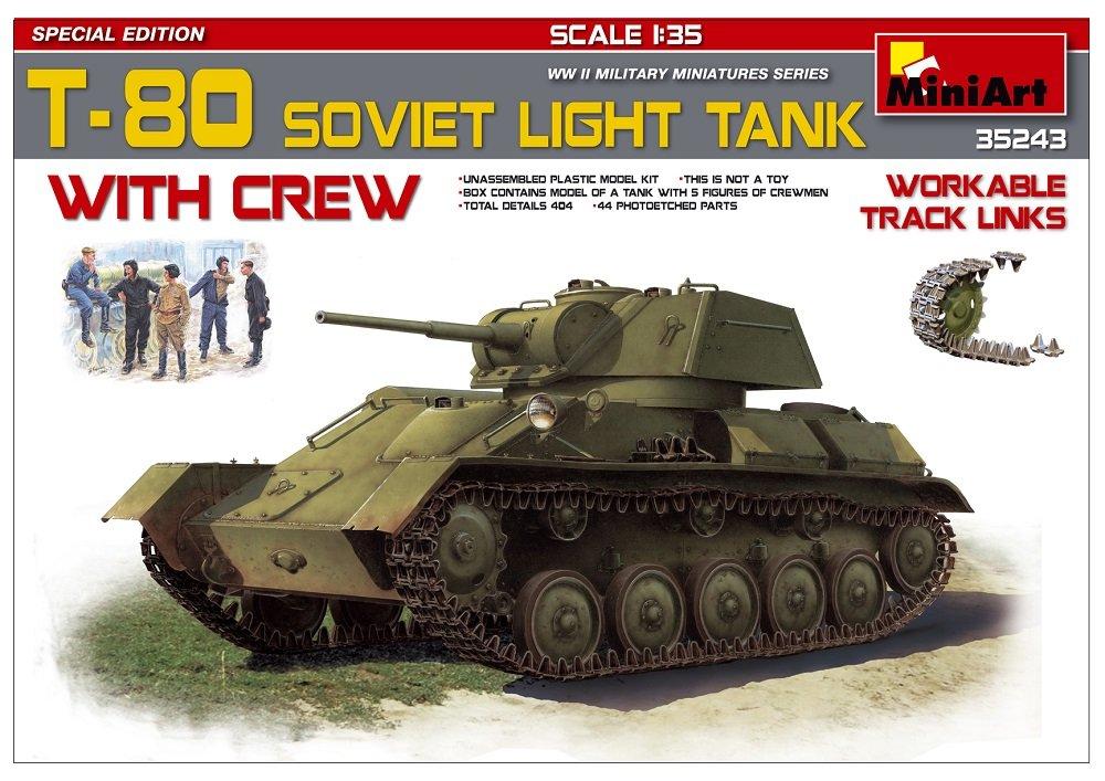 MiniArt Советский легкий танк 5 членов экипажа пластиковая модель MA35243 1/35 Т-80 и члены экипажа/подвижная гусеничная лента