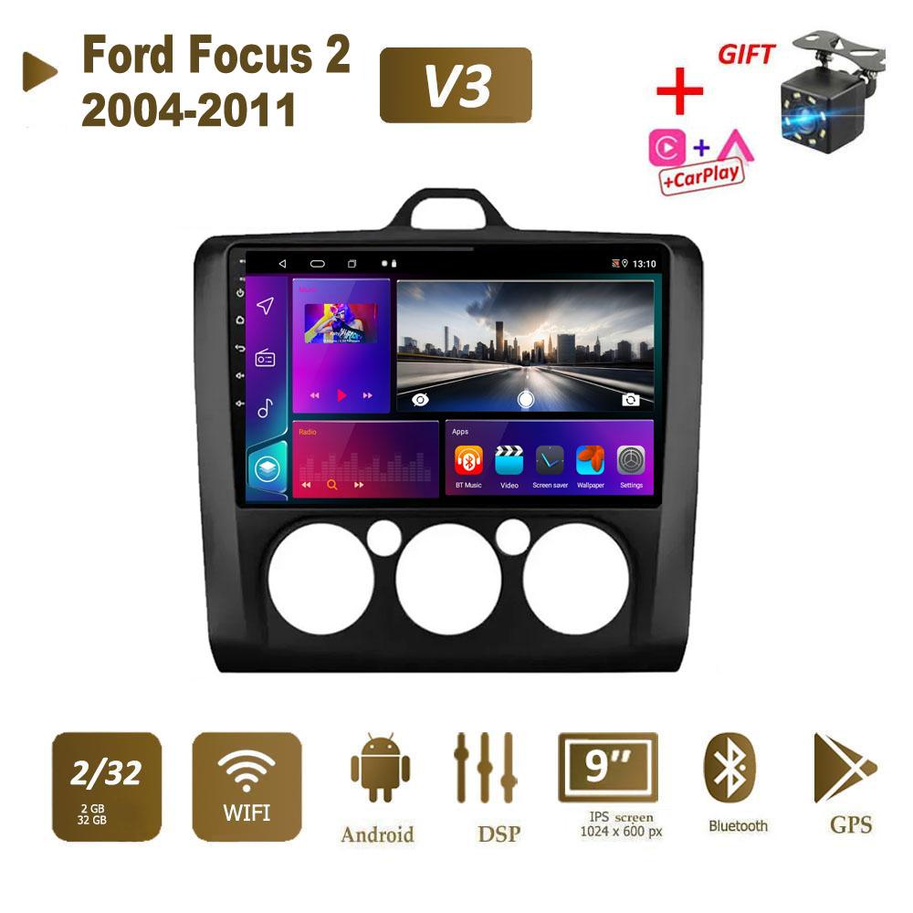 9-дюймовый автомобильный радиоприемник на базе Android для Ford Focus 2 3 Exi MT AT Mk2 Mk3 2004-2011 2Din GPS Carplay видеонавигационный экран черный 2 + 32 ГБ