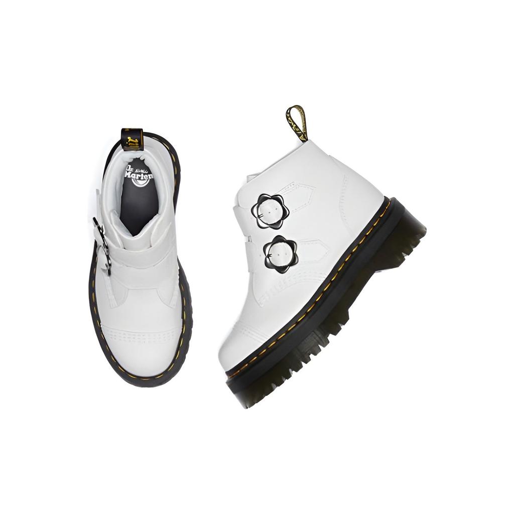 Dr. Martens Fusion Floral Buckle Strap Boots Women Boots White 27642100