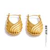 Statement Stainless Steel Striped Hollow Geometric Hoop Earrings 18K Golden Plated Texture Daily Jewelry Waterproof