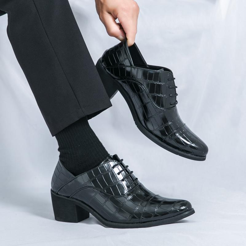 Роскошные коричневые мужские туфли на высоком каблуке, остроносые кожаные туфли для мужчин, увеличивающие рост, свадебные формальные туфли, мужские оксфорды