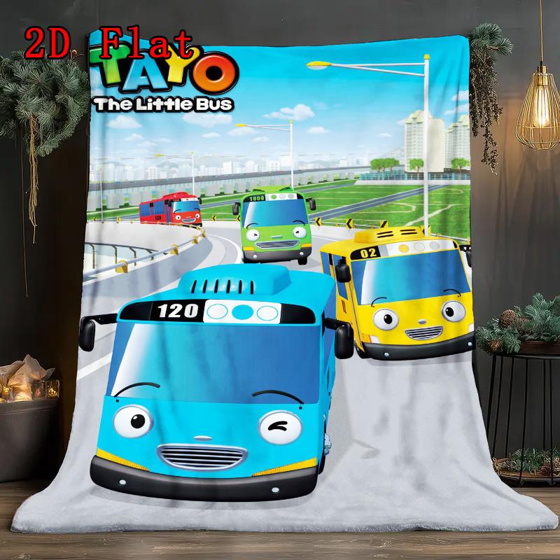 Tayo the Little Bus cartoon 2D Flat Pattern Flannel Blanket High quality All Seasons Warmth and Comfort Perfect for Christmas Gifts.PMT0914200