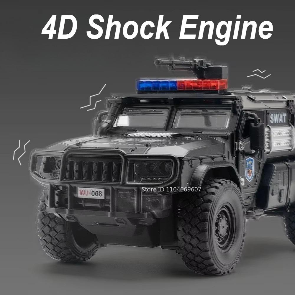 1:Масштаб 1:32 Модель-игрушка Бронированный полицейский автомобиль SWAT Металлическая литая машинка с механизмом обратного хода Амортизация Тяжелый грузовик Игрушки Звук Свет Подарок для детей