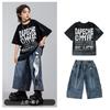 Kids Hip Hop Dance Outfit Set Boy Girl Streetwear Loose Denim Shorts Performance Costume 2025