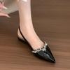 Мода 2025 Новые лакированные туфли-лодочки с острым носком и стразами, женские новые туфли на мягкой подошве с мелким вырезом и открытой пяткой