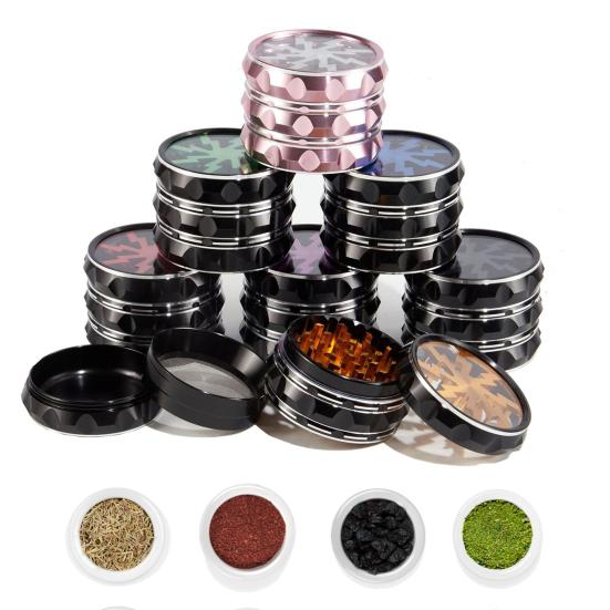 Измельчитель трав из алюминиевого сплава 63 мм с прозрачной крышкой, прочный, 4-слойный, многофункциональный, ручной дозатор специй, металлическая дробилка, измельчитель