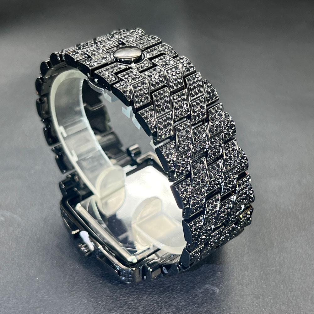 MISSFOX Men's Watches Luxury Diamond Black Iced Out Quartz Watch Top Brand Waterproof Big Dial Square Reloj Hombre