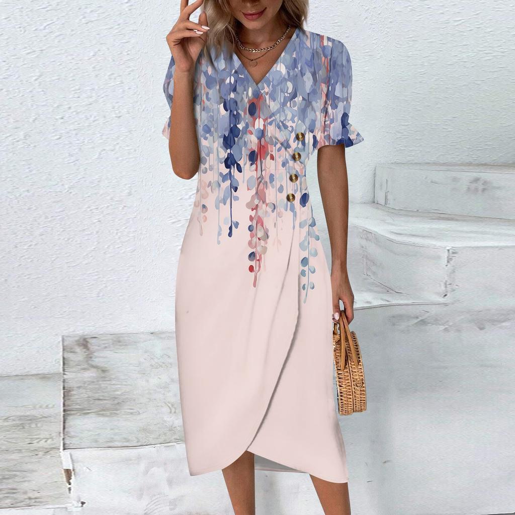 Пляжные платья для женщин, весна-лето, элегантное платье с запахом и V-образным вырезом в стиле бохо, струящееся гавайское платье макси с рюшами