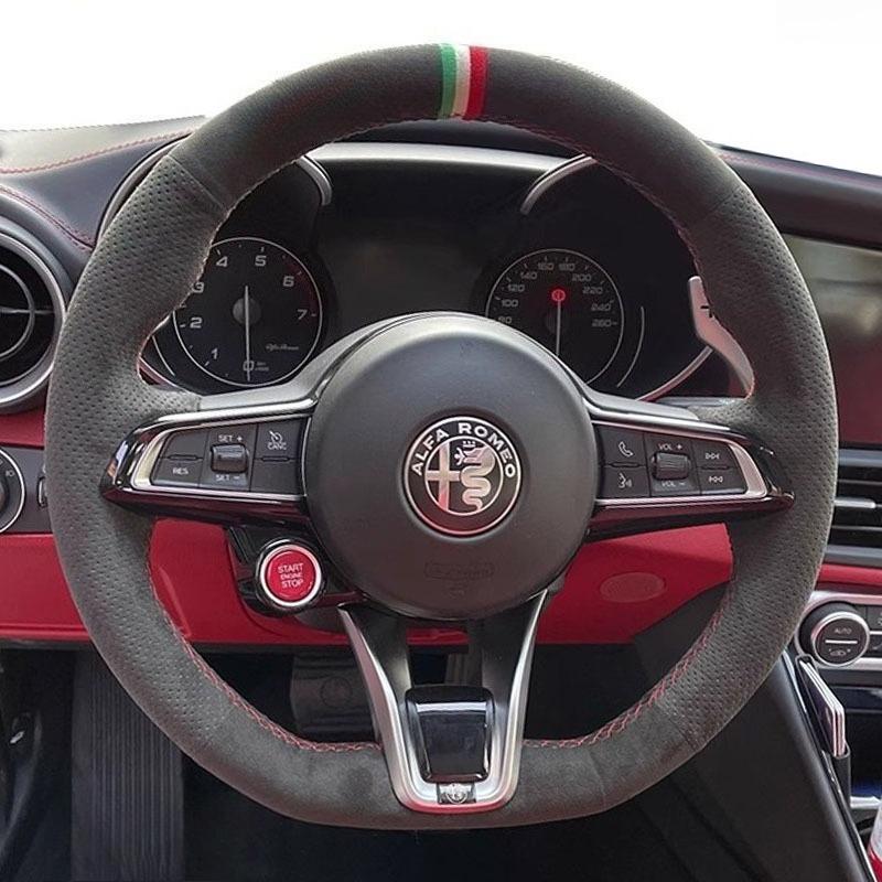 Ручная вышивка, нескользящая крышка руля из замши для Alfa Romeo Stelvio Giulia - Автозапчасти
