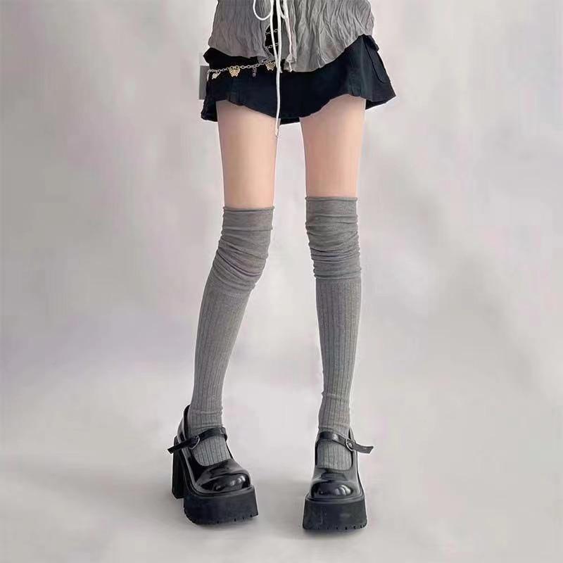 Women's Knee-length Socks Ladies Thigh-length SocksWarm Knitted Boot Socks Leg Warmers Japan JK Cotton Thigh High Bottoms