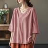 Plus Size Women Summer Loose Cotton Linen T-shirts Oversized Casual Vintage Tops