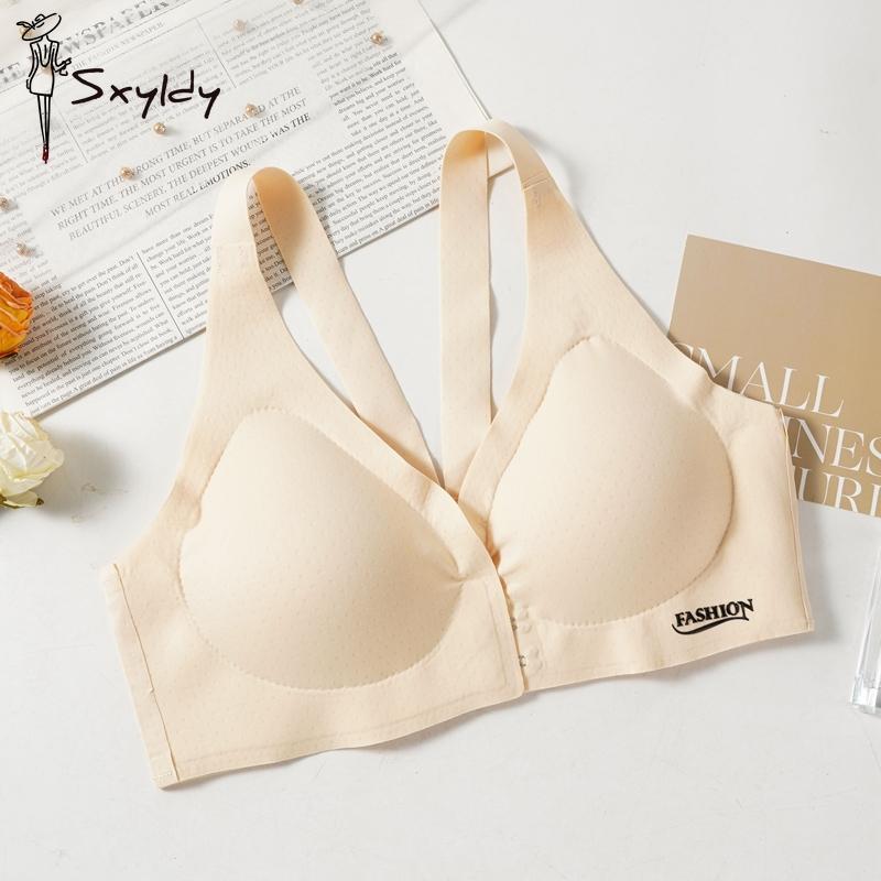 Women's Seamless Bra Deep V Neck Bra Front Button Bra Sports Invisible Push Up Top Women