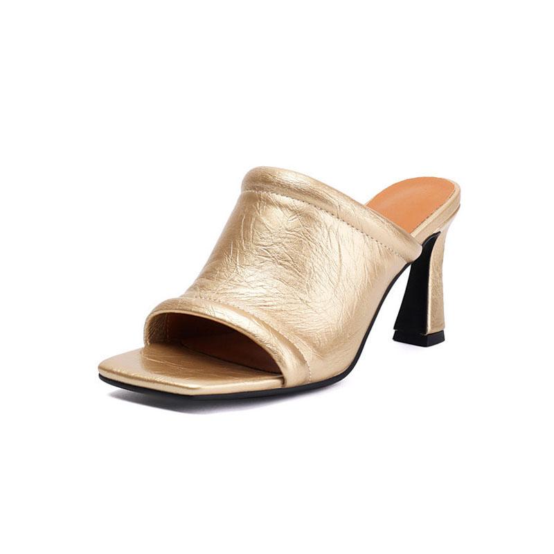 Женские шлепанцы на высоком каблуке из искусственной кожи с квадратным носком и тонким каблуком, летняя уличная повседневная обувь, женский большой размер 43 WSH5263