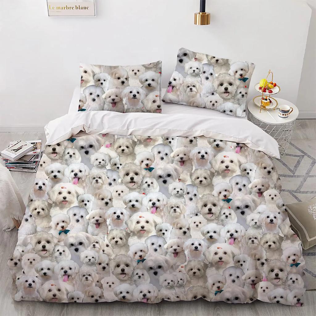 Cute Maltese Dog Duvet Cover Set Dog Breed Theme Bedding Set Microfiber Kawaii Animal Quilt Cover Twin King For Pet Lover Gifts