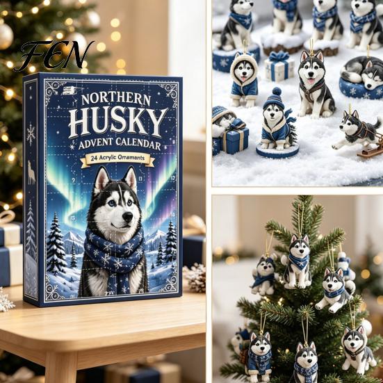 Dog Shaped Hanging Decor 2026 Christmas Advent Calendar, 24-Day Ornaments Countdown Calendar with 24 for Kids Pcs 2D Acrylic Figures Lovers,