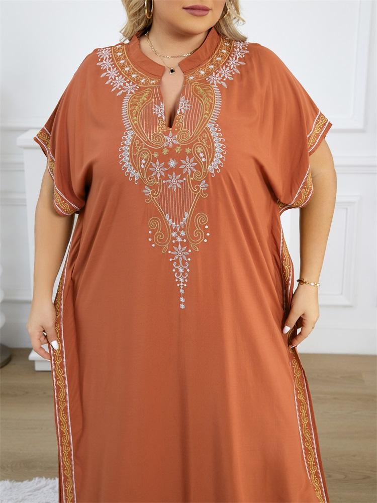 EDOLYNSA Embroidered Women's Batwing Sleeves Kaftan Caftans Fashion Holiday Moo Moo Dresses Loose Cozy Lounge Wear House Dress Wrap Q1653