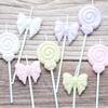 Single Bow Candle Beautiful Cake Decoration Plug-in Pink and White Cartoon Lollipop Birthday Candle