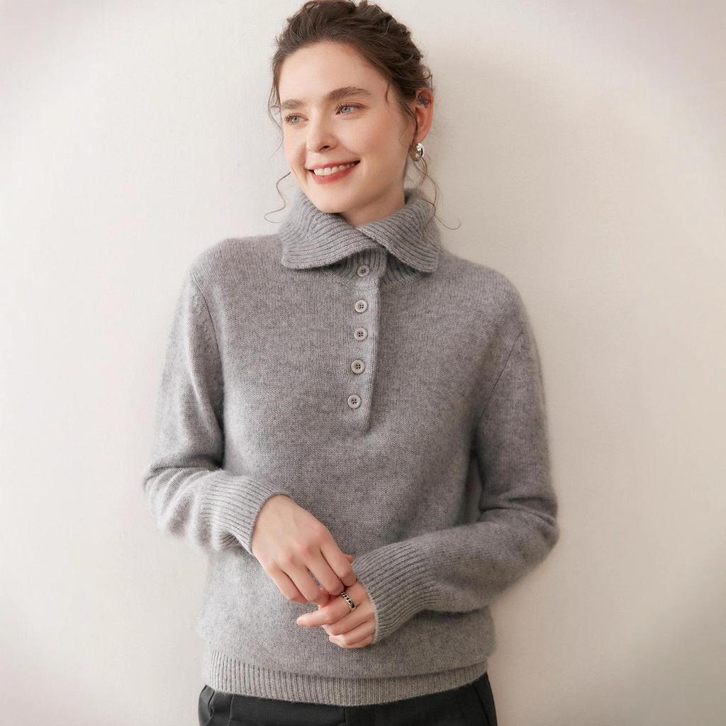 Women's High Neck Cashmere Sweater - Thick, Loose, and Casual Pullover