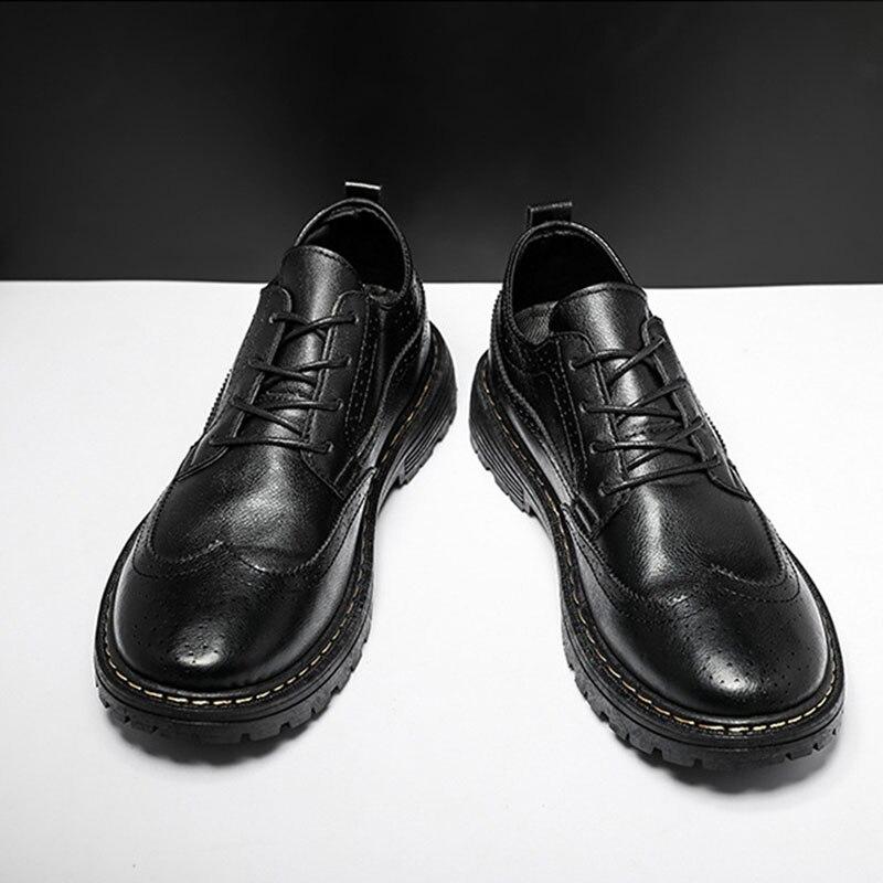 Весенне-осенняя обувь, мужская обувь, модные крутые броги для молодых людей, брендовая мужская обувь, чистый черный цвет