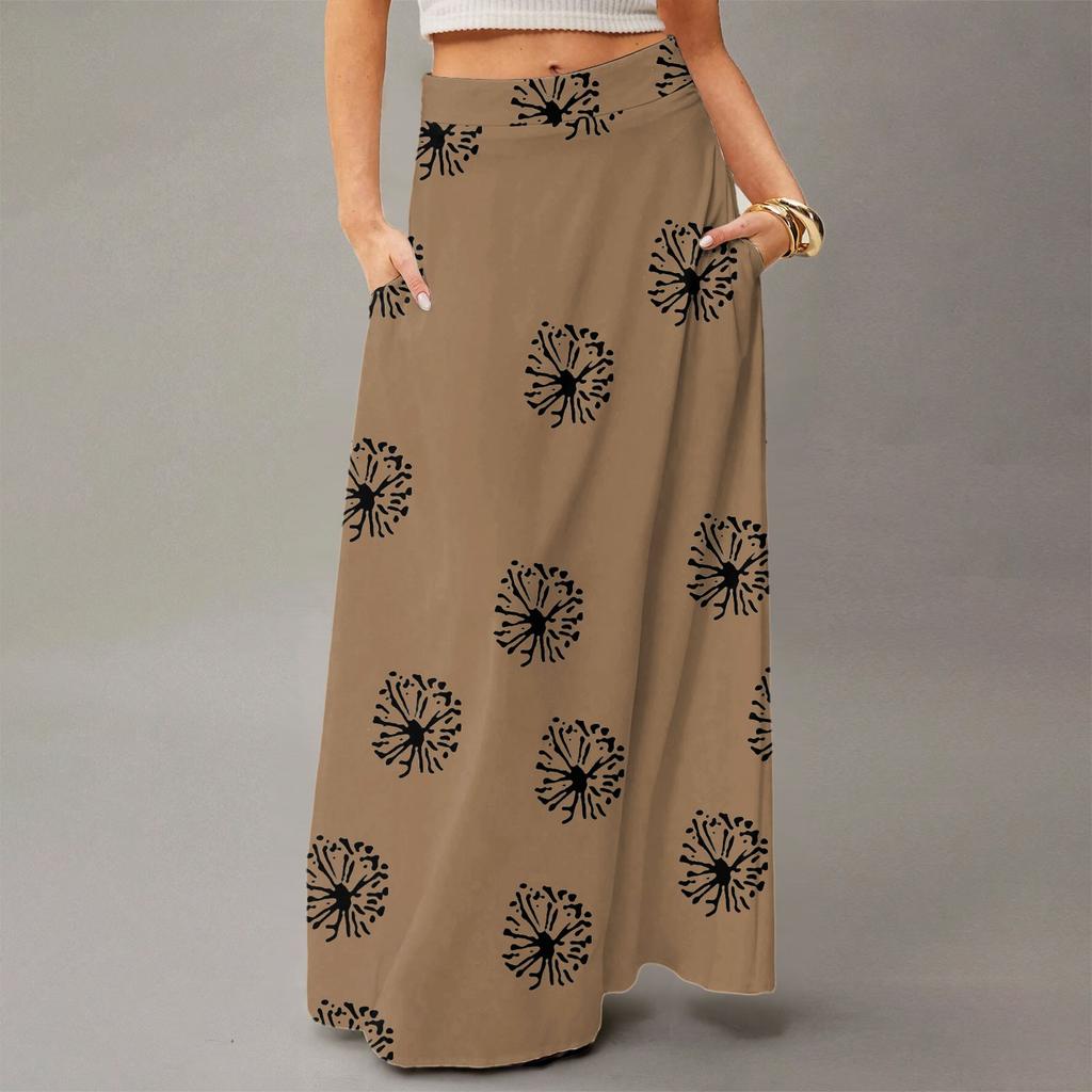 Женская повседневная складная юбка-макси с принтом в горошек, высокой талией и карманом, с драпировкой