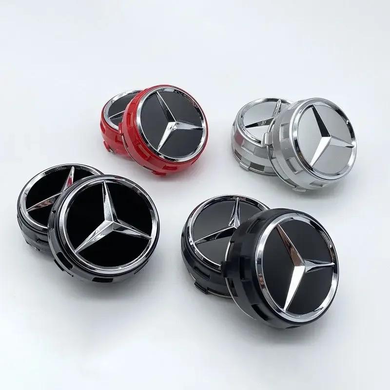 Car Sticker 2025 For Benz 4pcs 75mm Black Red Raised Car Styling Wheel Center Cap For Mercedes Benz AMG A0004000900