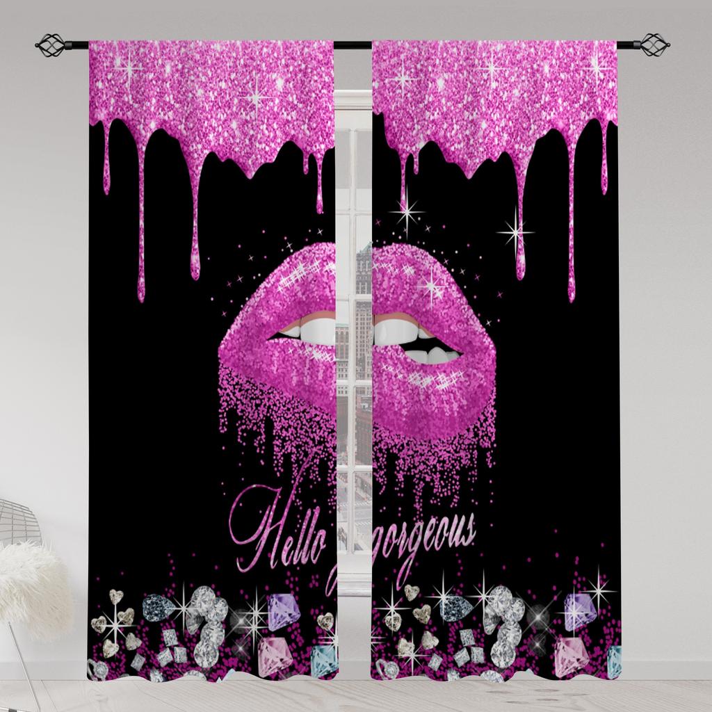 2 шт. прозрачные шторы с принтом губ, многофункциональные шторы из полиэстера с карманами для декора гостиной, игровой комнаты, спальни, дома