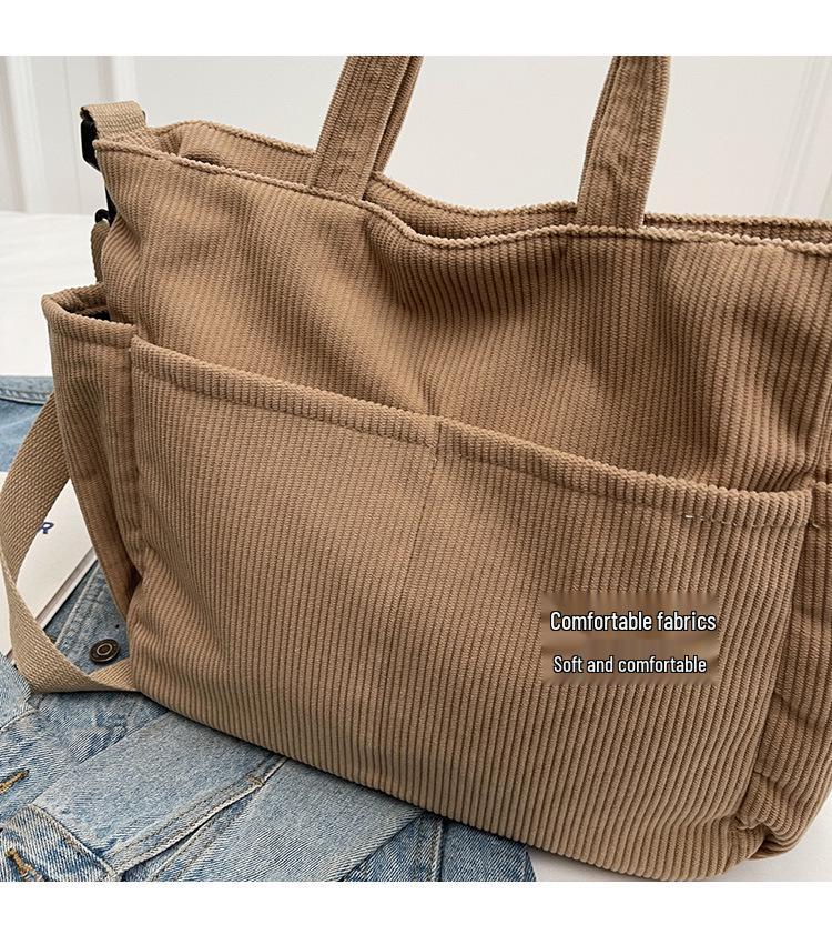 Женская вельветовая сумка-тоут большой вместимости - Универсальная сумка через плечо, на плечо, ручная сумка для поездок на работу и повседневного использования