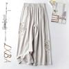 Women's Retro Ethnic Embroidered Wide-Leg Pants - Cotton & Linen, Slimming Nine-Point Fit, Perfect for Spring/Summer.