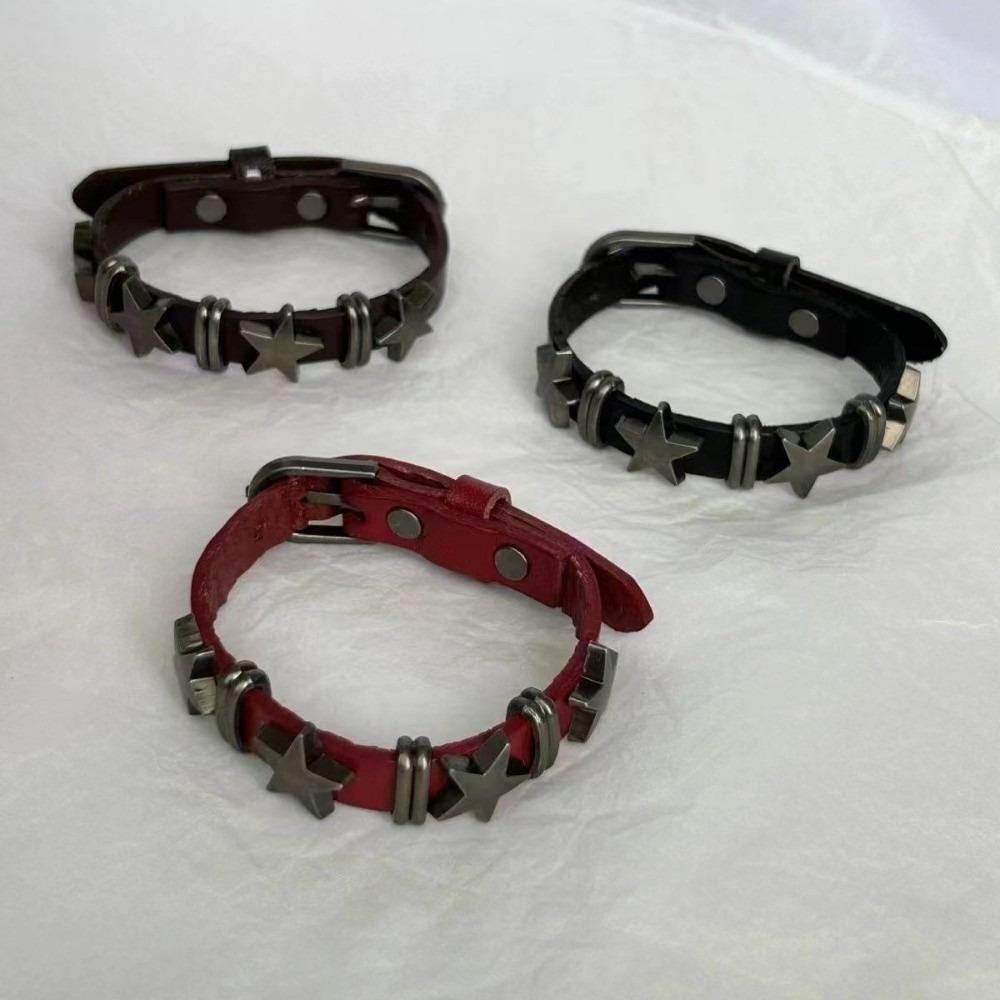 PU Leather Skull Bracelet Star Rivet Bracelet Goth Vintage Chain Bracelet Women Men