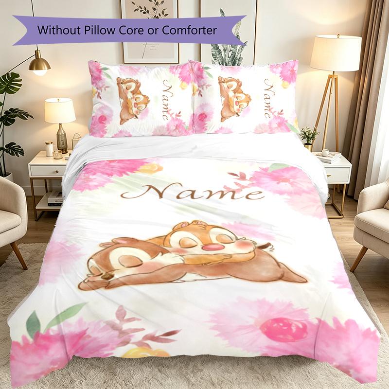 Custom Name or Text 3pcs Duvet Cover Set, Chip n Dale Adventure Turtle Night Bedding Set, Machine Washable, Breathable Fabric