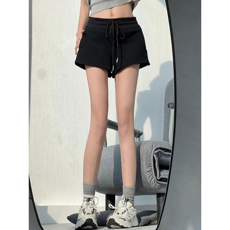 Повседневные спортивные шорты для женщин, летние, тонкие, с высокой талией, на шнурке, широкие штанины, утягивающие, с тремя точками