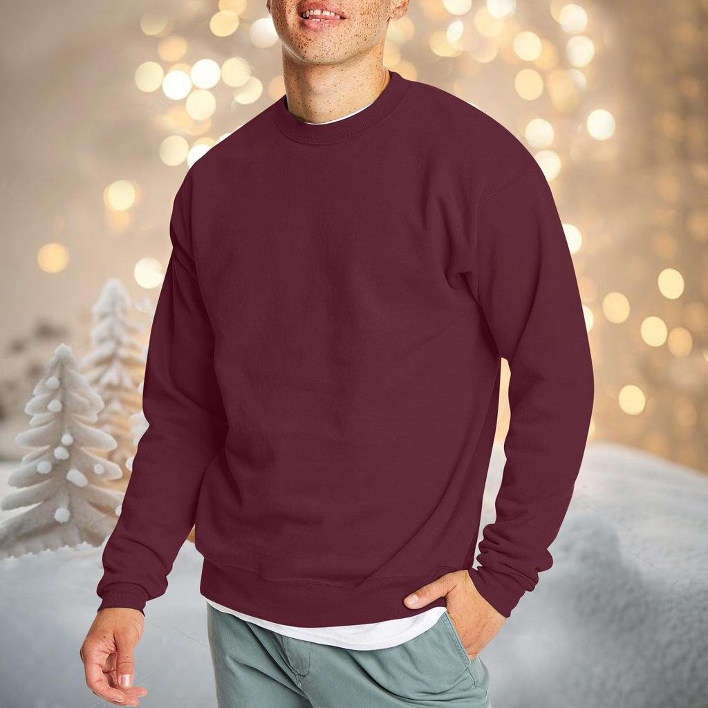 Men's Casual Fashion Comfortable Solid Color Round Neck Pullover Sweatshirt Sweatshirt