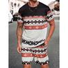 2-piece Men's Casual Retro National Pattern Printed Short-sleeved T-shirt Summer Sports Shorts Vacation Casual Beach Sports Suit