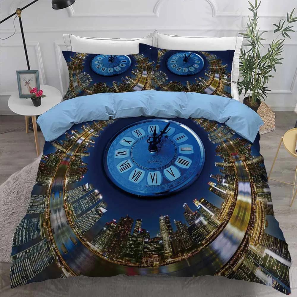 Printed Clock Time Duvet Cover Pillowcases Beddengoed Set Dropship Bed Linen Quilt Sets Housse De Couette 200 X 200 Ropa Cama