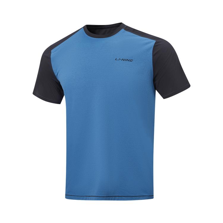 Li Ning Fitness Series T Shirts Men's Dark Aqua Blue Crew Neck Moderate ATSW395-6