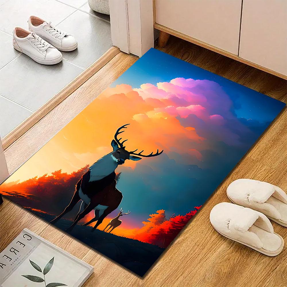 Majestic Deer at Sunset Forest Patterned carpet, suitable as a non slip play mat for the living room and bedroom sofa