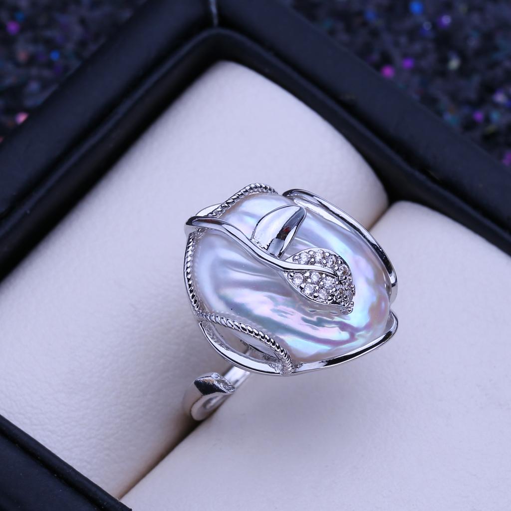 LSOOYH Кольца из натурального пресноводного жемчуга в стиле барокко с большой кнопкой для женщин, классическое обручальное кольцо серебряного и золотого цвета, подарки на день рождения оптом