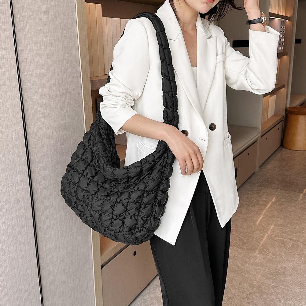 Стеганая мягкая сумка через плечо для женщин с решетчатым узором, большая сумка-тоут, большая вместительная сумка через плечо с облаком, повседневная модная сумка