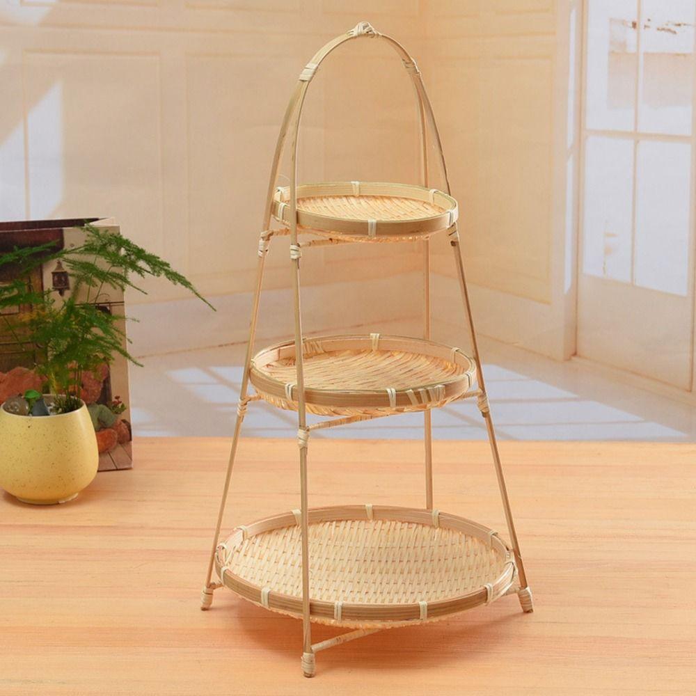 1Pcs for Kitchen Storage Basket 1/2/3 Layer Standing Tray New Bamboo Woven Basket