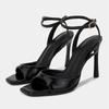 Fashion Sexy Square Open Toe High Heels Women Summer Elegant Party Office Shoes Black Patent Leather Ankle Strap Buckle Heeled Sandals