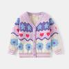 Autumn and Winter New Children's Clothing Girls' Flower Double-layer Cotton Thread Knitted Cardigan Children's V-neck Chest Sweater
