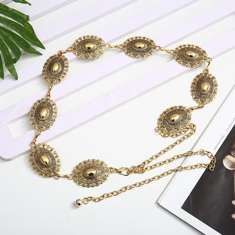 Boho Ethnic Style Retro Metal Sun Moon Waist Chain for Women Fashion Versatile Dress Belt Belly Chain Body Jewelry Accessories