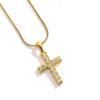 Luxury Full Zircon Cross Pendant Necklace - Titanium Stainless Steel 18K Gold Plated Shimmering Crucifix with Delicate Snake Chain