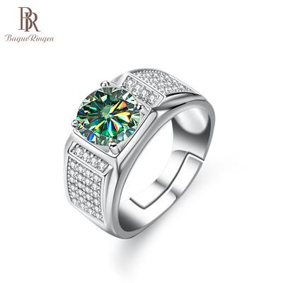 Настоящее кольцо с муассанитом для мужчин, стерлинговое серебро, 2 карата, круглые блестящие бриллианты, обручальное кольцо, мужские свадебные украшения