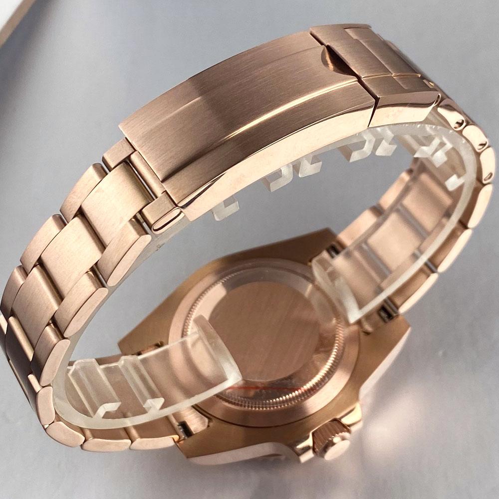 Tandorio New 40mm Red Sunburst Dial Automatic Mechanical Watch For Japan NH35 Sapphire Glass 20ATM Luminous Rose Gold Men Watch
