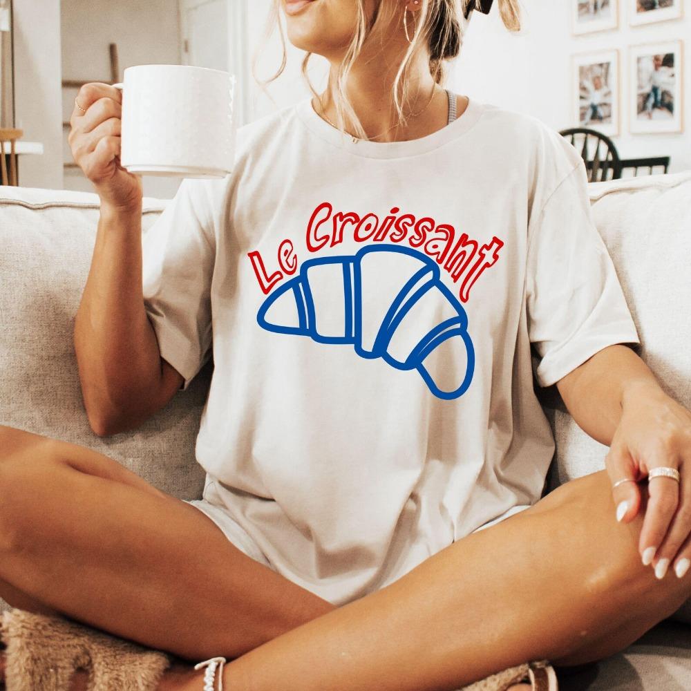 Le Croissant Graphic Tee Retro Aesthetic French Pastry Shirt Trendy Breakfast Club Shirt Travel To France Style Tees